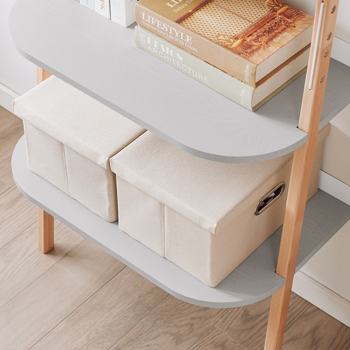 SoBuy HSTR02-HG, 4 Tiers Bookcase Bookshelf Storae Display Shelf Ladder Shelf Wall Shelf, Grey and Natural
