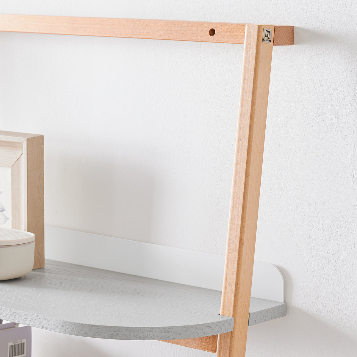 SoBuy HSTR02-HG, 4 Tiers Bookcase Bookshelf Storae Display Shelf Ladder Shelf Wall Shelf, Grey and Natural
