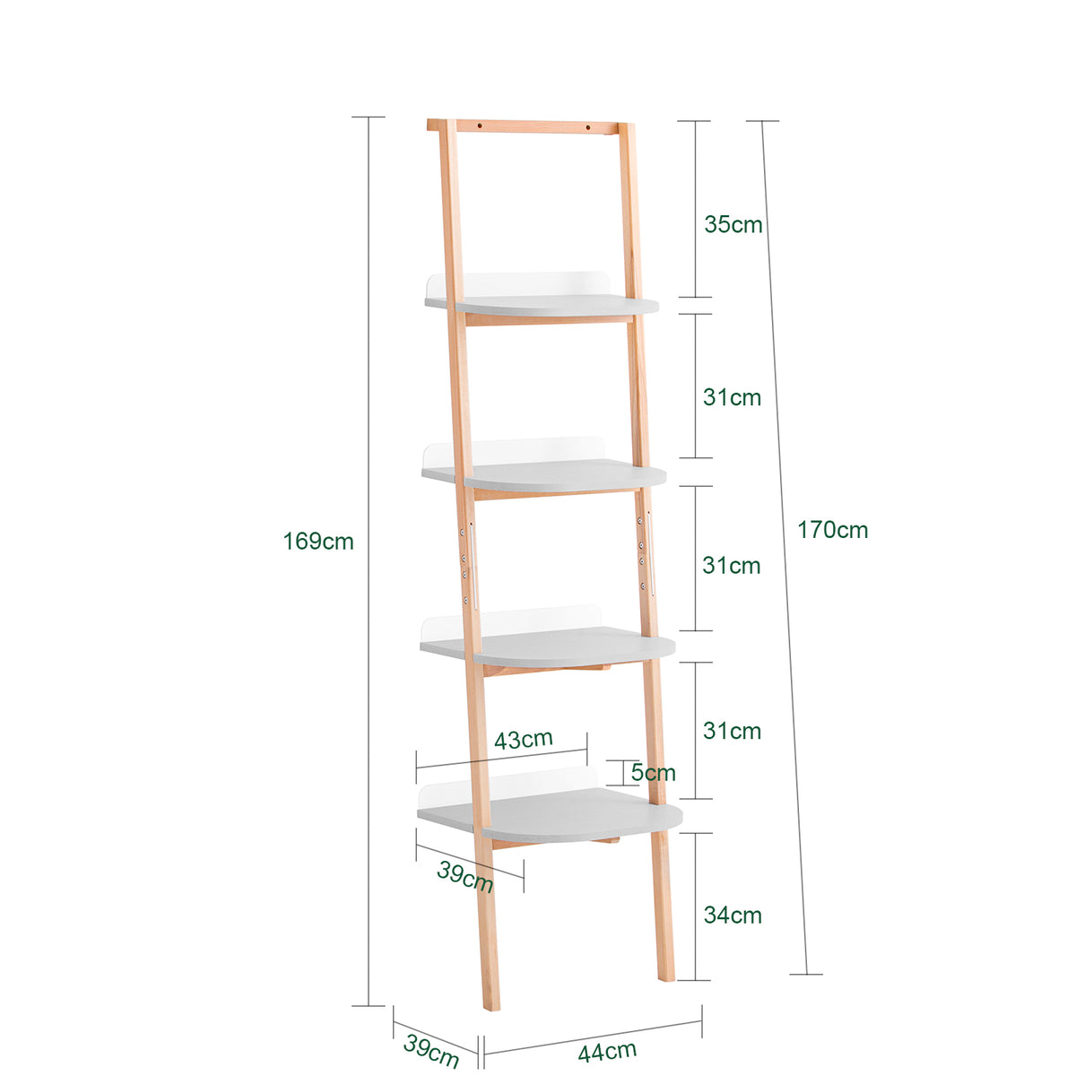 SoBuy HSTR02-K-HG, 4 Tiers Bookcase Bookshelf Storae Display Shelf Ladder Shelf Wall Shelf, Grey and Natural