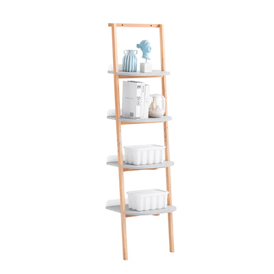 SoBuy HSTR02-K-HG, 4 Tiers Bookcase Bookshelf Storae Display Shelf Ladder Shelf Wall Shelf, Grey and Natural