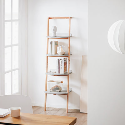 SoBuy HSTR02-K-HG, 4 Tiers Bookcase Bookshelf Storae Display Shelf Ladder Shelf Wall Shelf, Grey and Natural