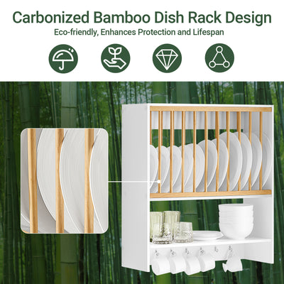 SoBuy KCR09-W carbonised bamboo dish rack section detail – holds up to 11 plates on white wall-mounted kitchen storage rack