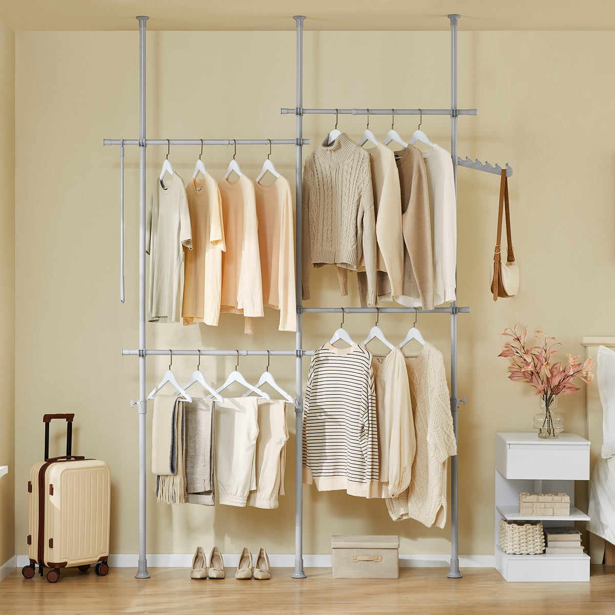 SoBuy KLS03-II-HG, Telescopic Clothes Rail, Heavy Duty Clothes Rack, Adjustable Open Wardrobe with Hanging Rails for Bedroom, Walk-in Closet, Gray