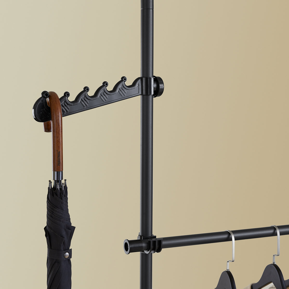 SoBuy KLS03-II-SCH, Telescopic Clothes Rail, Heavy Duty Clothes Rack, Adjustable Open Wardrobe with Hanging Rails for Bedroom, Walk-in Closet Black W (124–226) x H (200–295) cm