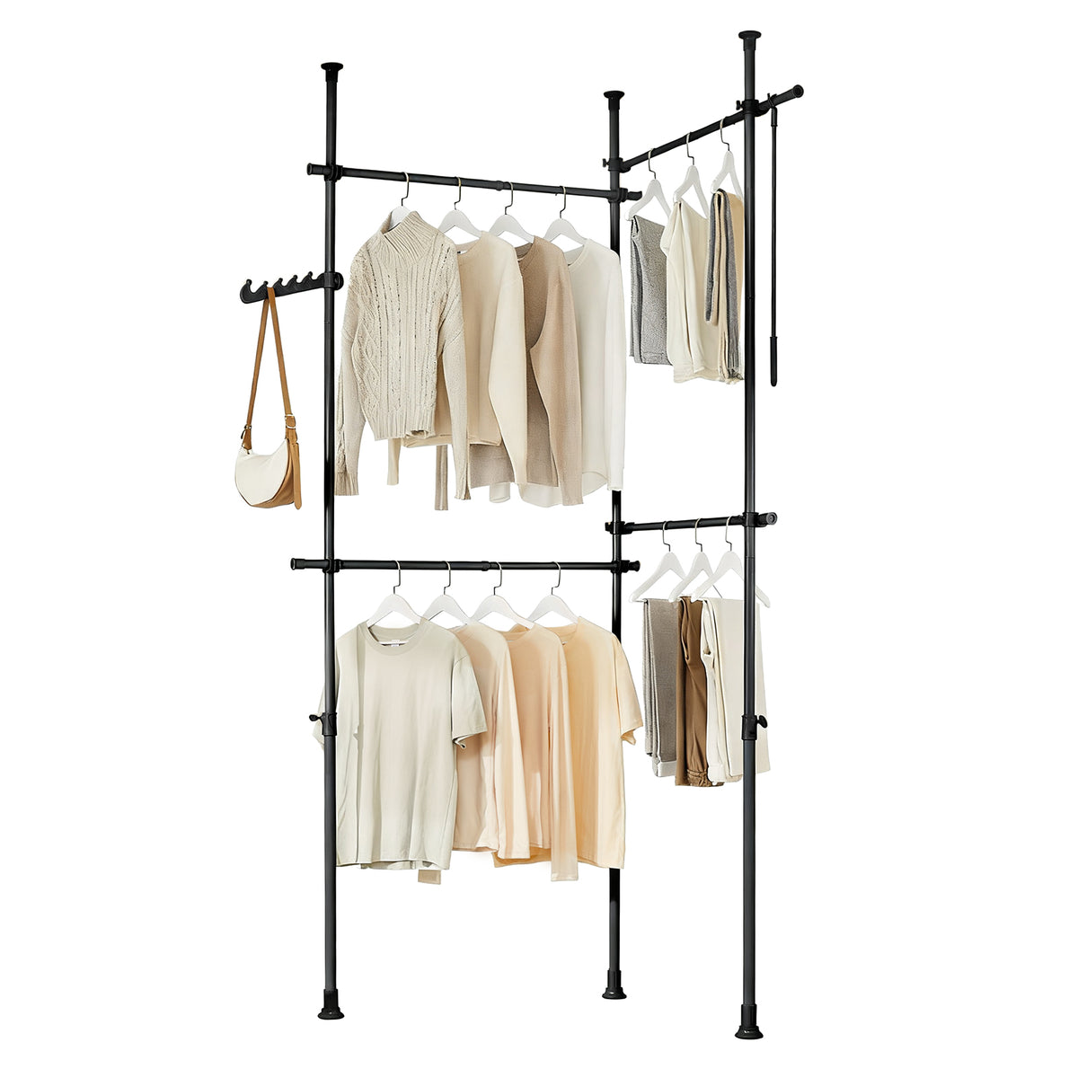 SoBuy KLS03-II-SCH, Telescopic Clothes Rail, Heavy Duty Clothes Rack, Adjustable Open Wardrobe with Hanging Rails for Bedroom, Walk-in Closet Black W (124–226) x H (200–295) cm