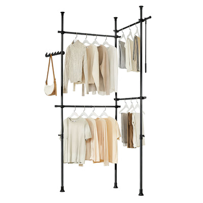 SoBuy KLS03-II-SCH, Telescopic Clothes Rail, Heavy Duty Clothes Rack, Adjustable Open Wardrobe with Hanging Rails for Bedroom, Walk-in Closet Black W (124–226) x H (200–295) cm