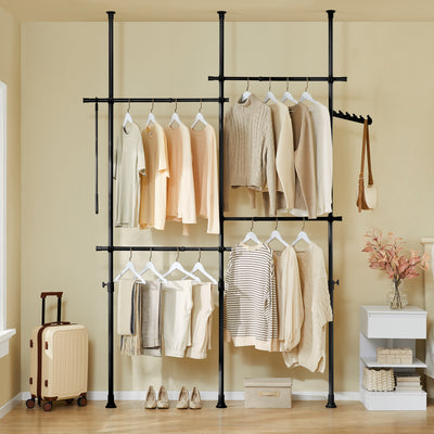 SoBuy KLS03-II-SCH, Telescopic Clothes Rail, Heavy Duty Clothes Rack, Adjustable Open Wardrobe with Hanging Rails for Bedroom, Walk-in Closet Black W (124–226) x H (200–295) cm