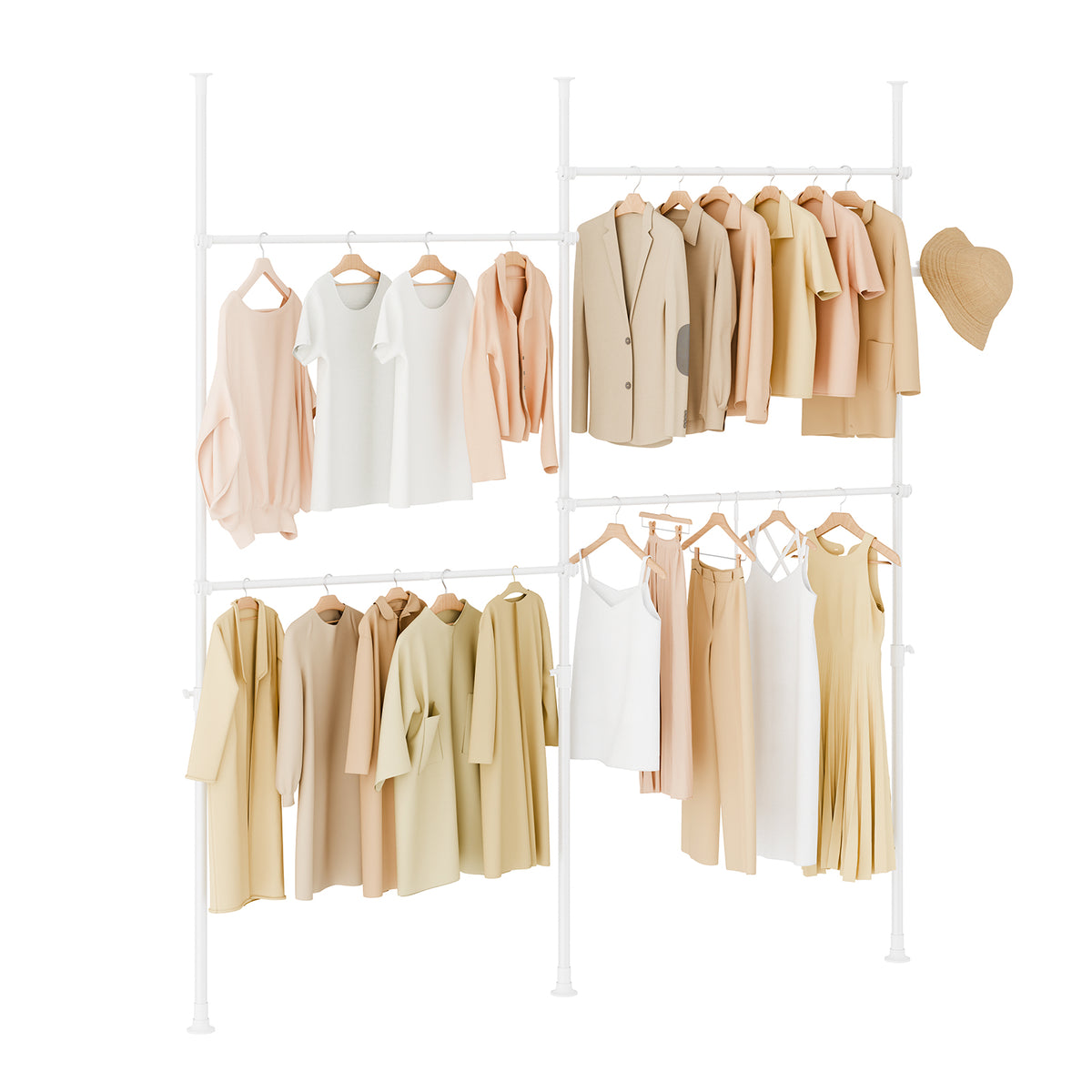 SoBuy KLS03-II-W, Telescopic Clothes Rail, Heavy Duty Clothes Rack, Adjustable Open Wardrobe with Hanging Rails for Bedroom, Walk-in Closet White