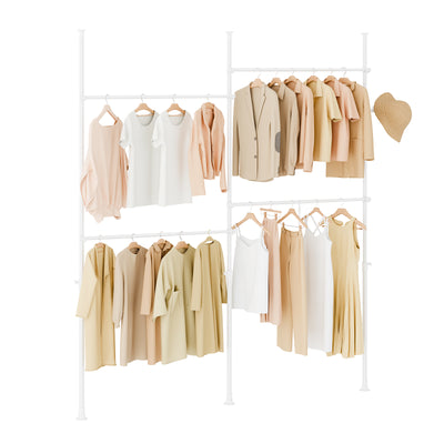 SoBuy KLS03-II-W, Telescopic Clothes Rail, Heavy Duty Clothes Rack, Adjustable Open Wardrobe with Hanging Rails for Bedroom, Walk-in Closet White