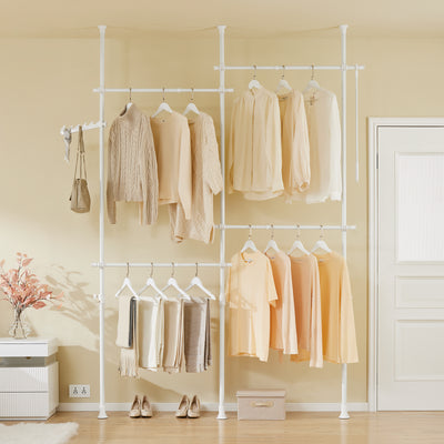 SoBuy KLS03-II-W, Telescopic Clothes Rail, Heavy Duty Clothes Rack, Adjustable Open Wardrobe with Hanging Rails for Bedroom, Walk-in Closet White