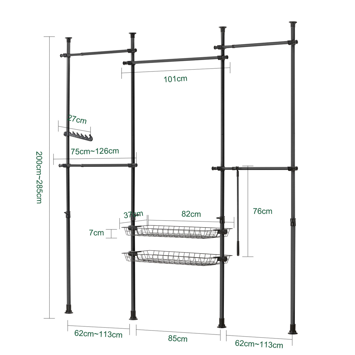 SoBuy KLS04-SCH, Adjustable Wardrobe Organiser Clothes Storage Shelf System, Black