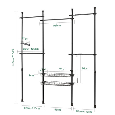 SoBuy KLS04-SCH, Adjustable Wardrobe Organiser Clothes Storage Shelf System, Black