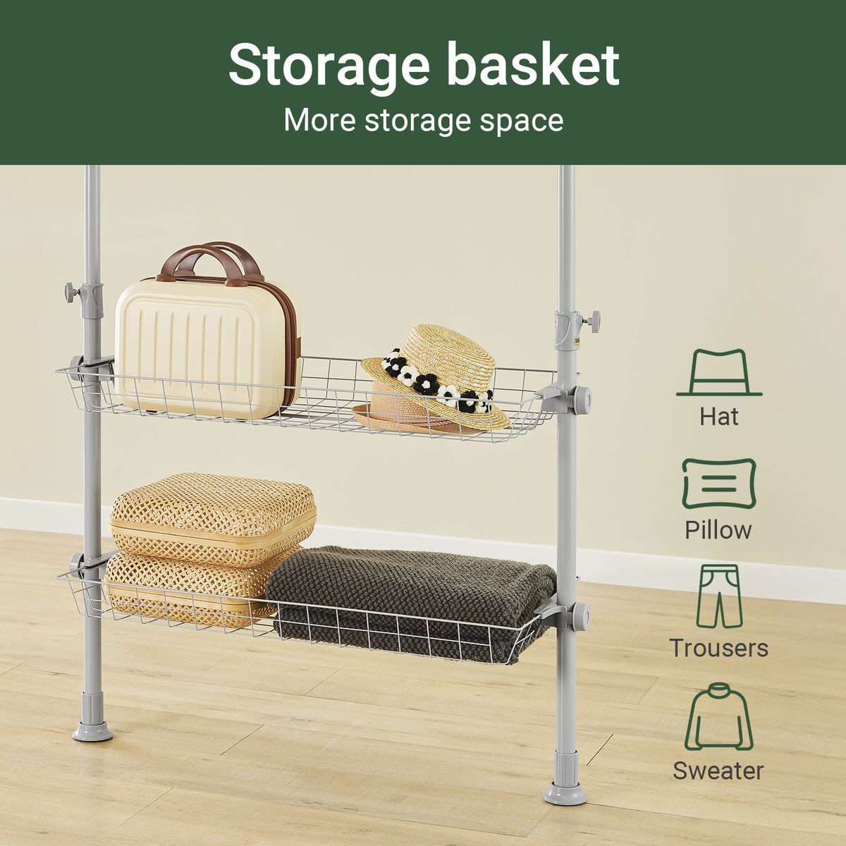 SoBuy KLS04-II-HG, Telescopic Clothes Rail, Heavy Duty Clothes Rack, Adjustable Open Wardrobe with Hanging Rails & Shelves for Bedroom, Walk-in Closet Grey