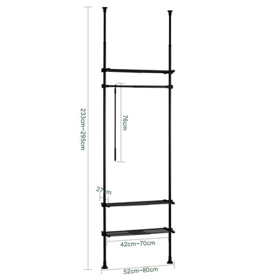 SoBuy KLS07-SCH, Telescopic Clothes Rail, Heavy Duty Clothes Rack, Adjustable Open Wardrobe with Hanging Rails & Shelves for Bedroom, Walk-in Closet Black
