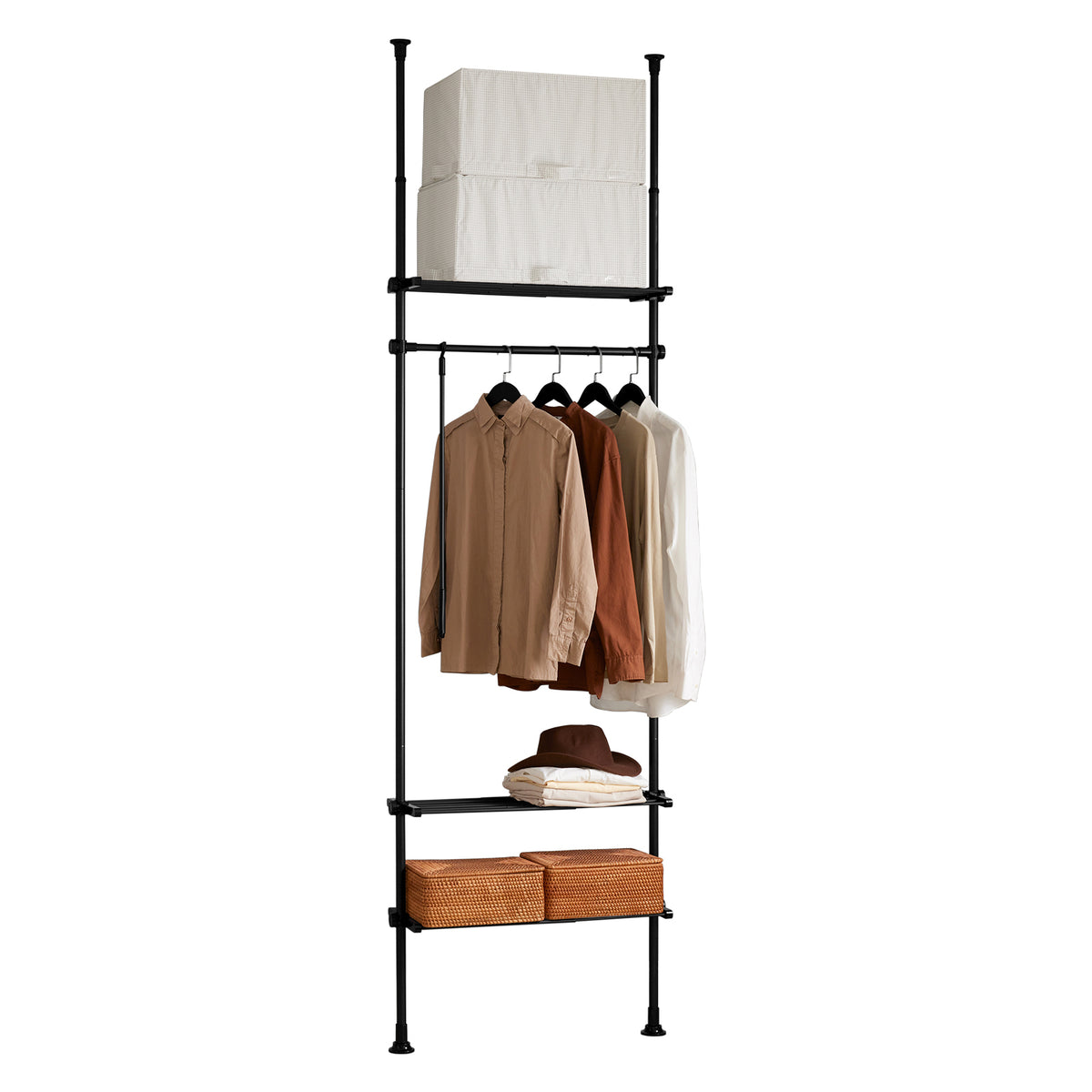 SoBuy KLS07-SCH, Telescopic Clothes Rail, Heavy Duty Clothes Rack, Adjustable Open Wardrobe with Hanging Rails & Shelves for Bedroom, Walk-in Closet Black