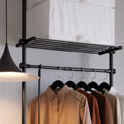 SoBuy KLS07-SCH, Telescopic Clothes Rail, Heavy Duty Clothes Rack, Adjustable Open Wardrobe with Hanging Rails & Shelves for Bedroom, Walk-in Closet Black