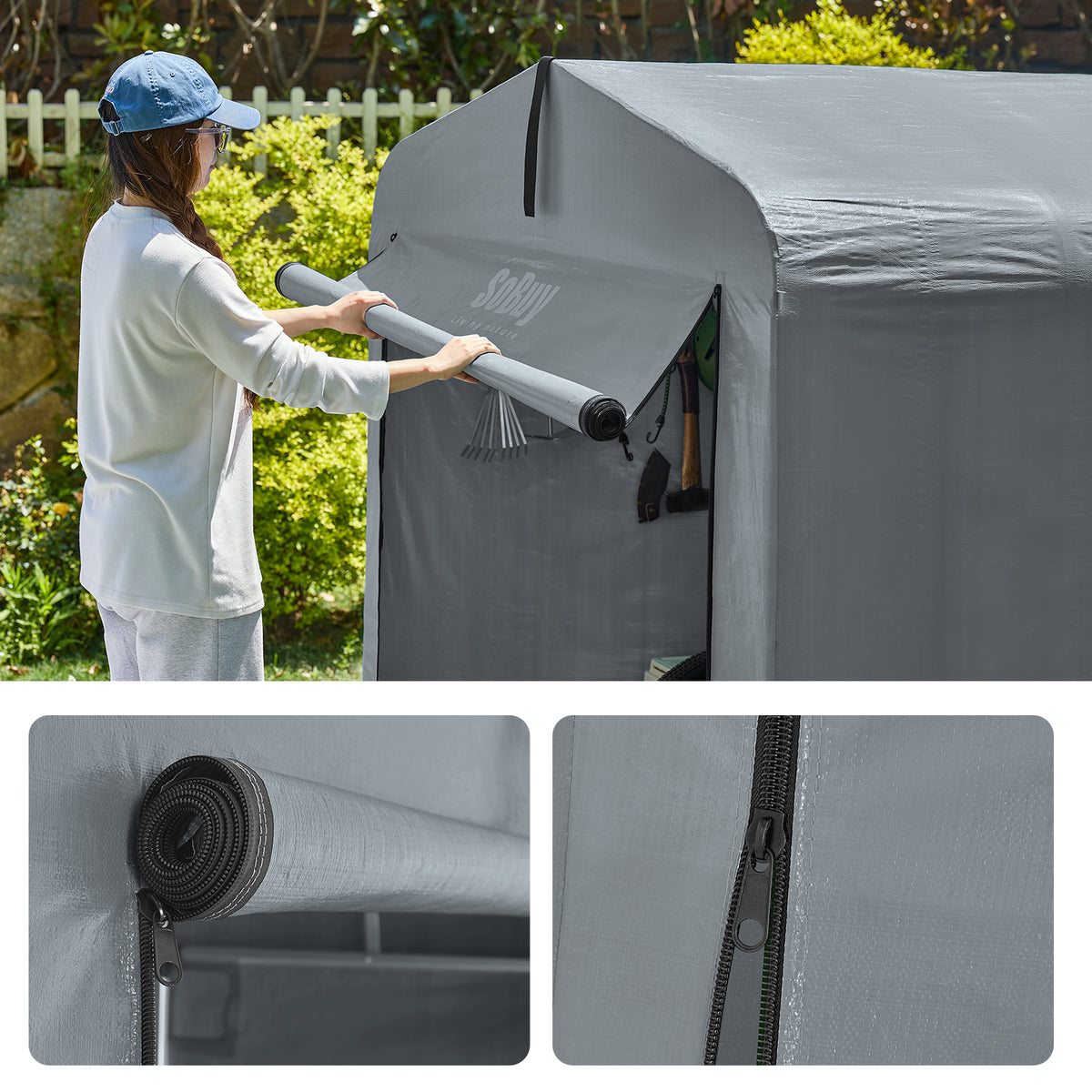 SoBuy KLS11-DG, Bike Storage Outdoor, Waterproof Bicycle Shelter, Outdoor Bike Storage Shed, Motorbike Storage Tent, Garden Shed for Bikes, Motorcycles, and Tools, Grey, 120x176x163 cm