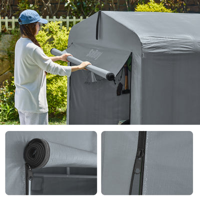 SoBuy KLS11-DG, Bike Storage Outdoor, Waterproof Bicycle Shelter, Outdoor Bike Storage Shed, Motorbike Storage Tent, Garden Shed for Bikes, Motorcycles, and Tools, Grey, 120x176x163 cm