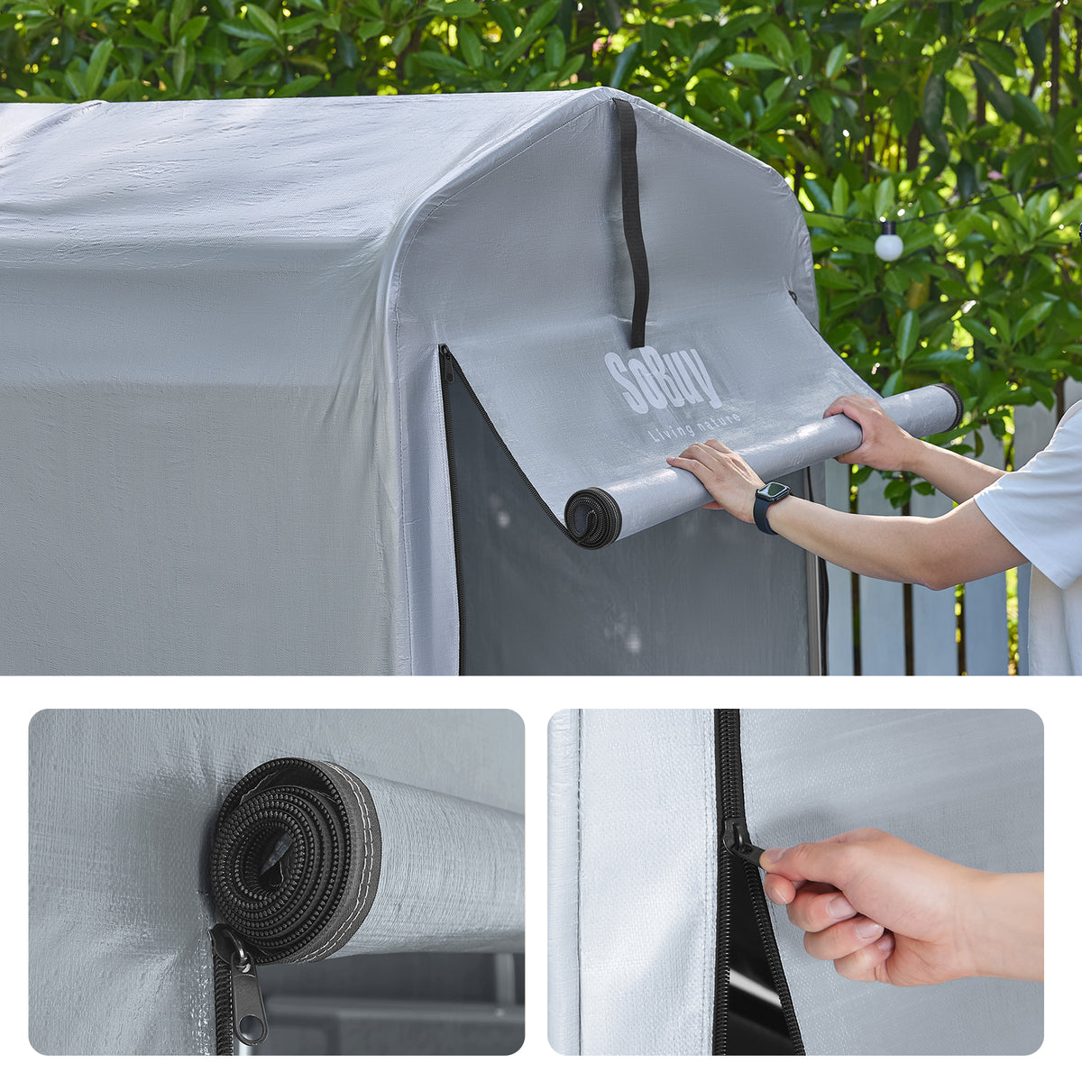 SoBuy KLS11-K, Bike Storage Outdoor, Waterproof Bicycle Shelter, Outdoor Bike Storage Shed, Motorbike Storage Tent, Garden Shed for Bikes, Motorcycles, and Tools, Silver, 120x176x163 cm