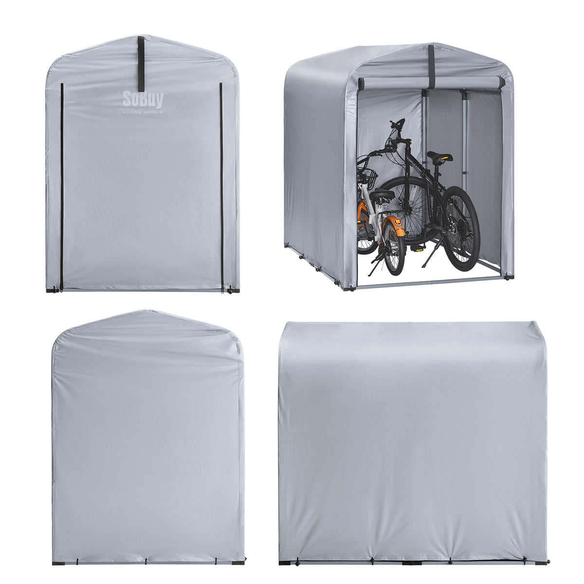 SoBuy KLS11-K, Bike Storage Outdoor, Waterproof Bicycle Shelter, Outdoor Bike Storage Shed, Motorbike Storage Tent, Garden Shed for Bikes, Motorcycles, and Tools, Silver, 120x176x163 cm