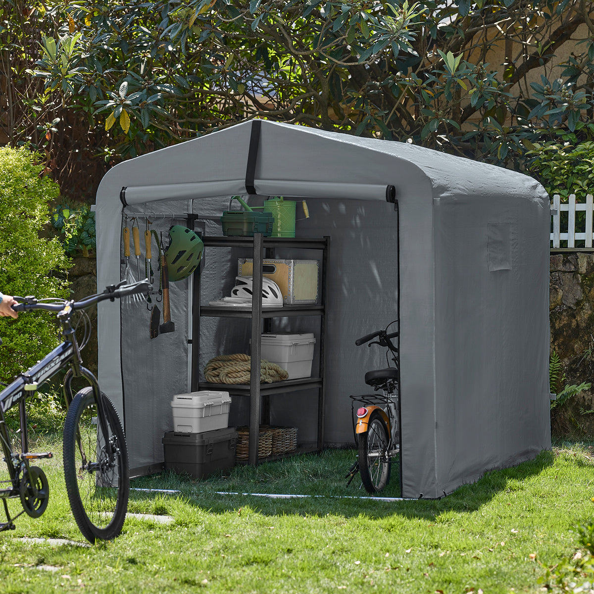 Pre-sale SoBuy KLS11-L-DG, Bike Storage Outdoor, Waterproof Bicycle Shelter, Outdoor Bike Storage Shed, Motorbike Storage Tent, Garden Shed for Bikes, Motorcycles, and Tools, Grey, 159x165x219 cm