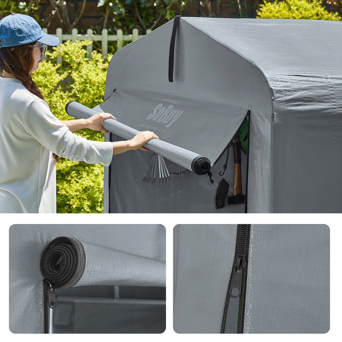 Pre-sale SoBuy KLS11-L-DG, Bike Storage Outdoor, Waterproof Bicycle Shelter, Outdoor Bike Storage Shed, Motorbike Storage Tent, Garden Shed for Bikes, Motorcycles, and Tools, Grey, 159x165x219 cm