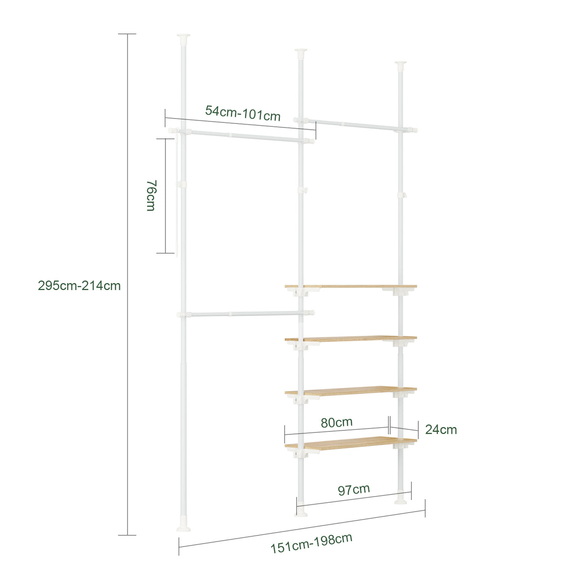 SoBuy KLS17-WN, Telescopic Clothes Rail, Heavy Duty Clothes Rack, Adjustable Open Wardrobe with Hanging Rails & Shelves for Bedroom, Walk-in Closet White Natural