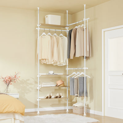 SoBuy KLS17-WN, Telescopic Clothes Rail, Heavy Duty Clothes Rack, Adjustable Open Wardrobe with Hanging Rails & Shelves for Bedroom, Walk-in Closet White Natural