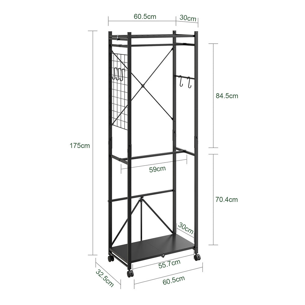 SoBuy KLS21-SCH, Metal Clothes Rail with Shelves on Wheels, Narrow Design, Black, 60x32x175cm - view 3