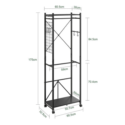 SoBuy KLS21-SCH, Metal Clothes Rail with Shelves on Wheels, Narrow Design, Black, 60x32x175cm - view 3