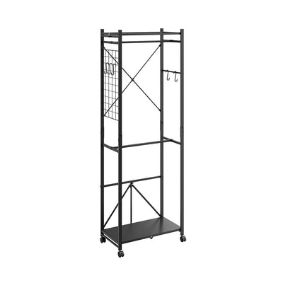 SoBuy KLS21-SCH, Metal Clothes Rail with Shelves on Wheels, Narrow Design, Black, 60x32x175cm - view 1