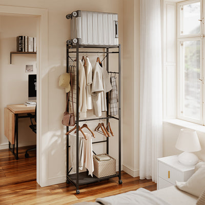 SoBuy KLS21-SCH, Metal Clothes Rail with Shelves on Wheels, Narrow Design, Black, 60x32x175cm - view 4
