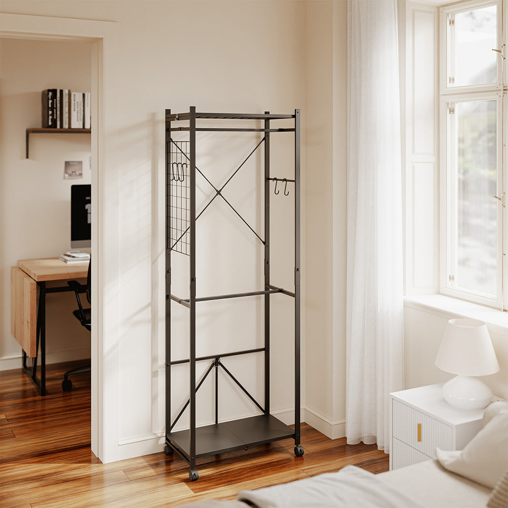 SoBuy KLS21-SCH, Metal Clothes Rail with Shelves on Wheels, Narrow Design, Black, 60x32x175cm - view 5