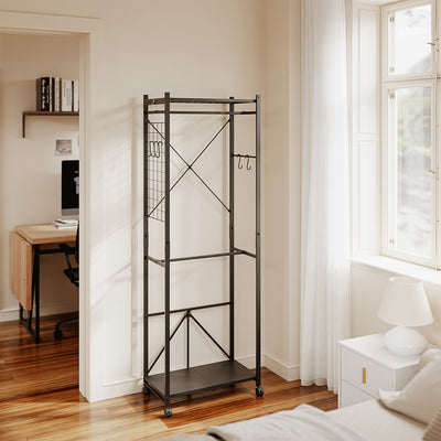 SoBuy KLS21-SCH, Metal Clothes Rail with Shelves on Wheels, Narrow Design, Black, 60x32x175cm - view 5