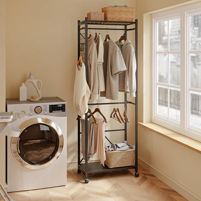 SoBuy KLS21-SCH, Metal Clothes Rail with Shelves on Wheels, Narrow Design, Black, 60x32x175cm - view 8