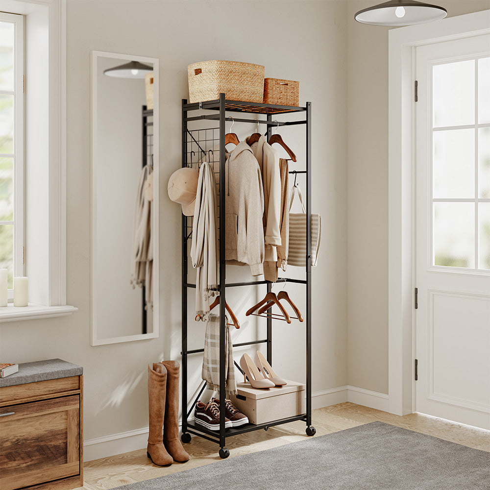 SoBuy KLS21-SCH, Metal Clothes Rail with Shelves on Wheels, Narrow Design, Black, 60x32x175cm - view 9