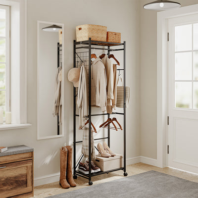 SoBuy KLS21-SCH, Metal Clothes Rail with Shelves on Wheels, Narrow Design, Black, 60x32x175cm - view 9