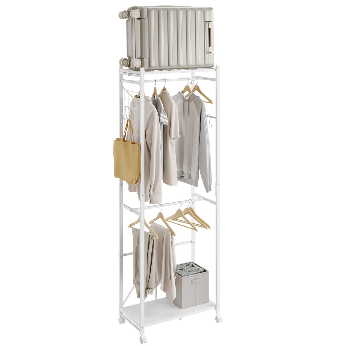 SoBuy KLS21-W, Heavy Duty Clothes Rail with Shelves on Wheels, White, 60x32x175cm