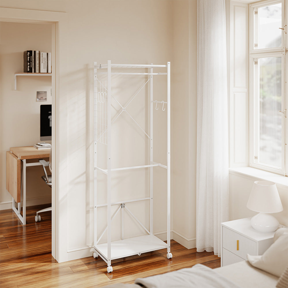 SoBuy KLS21-W, Heavy Duty Clothes Rail with Shelves on Wheels, White, 60x32x175cm - view 5