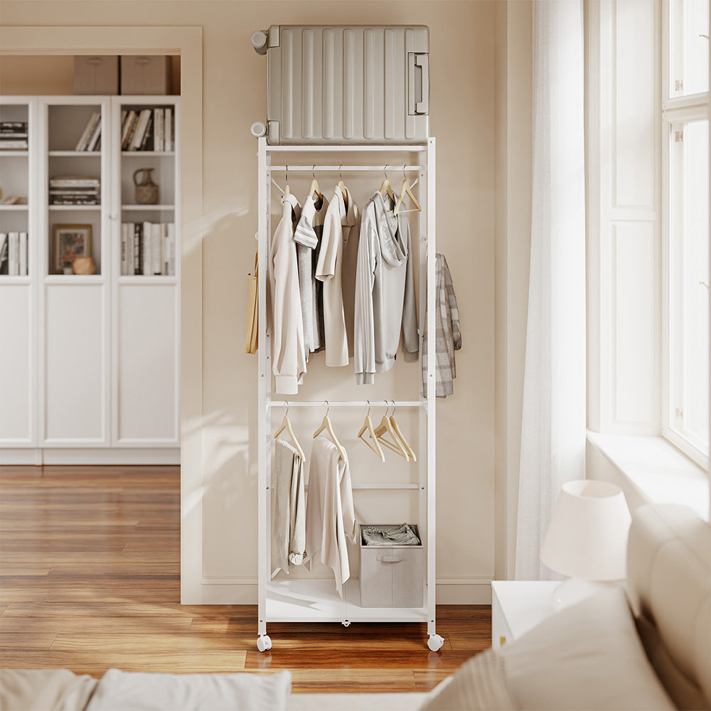 SoBuy KLS21-W, Heavy Duty Clothes Rail with Shelves on Wheels, White, 60x32x175cm - view 6