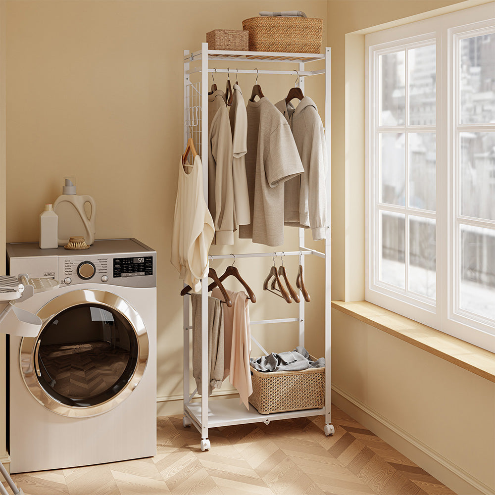 SoBuy KLS21-W, Heavy Duty Clothes Rail with Shelves on Wheels, White, 60x32x175cm - view 8