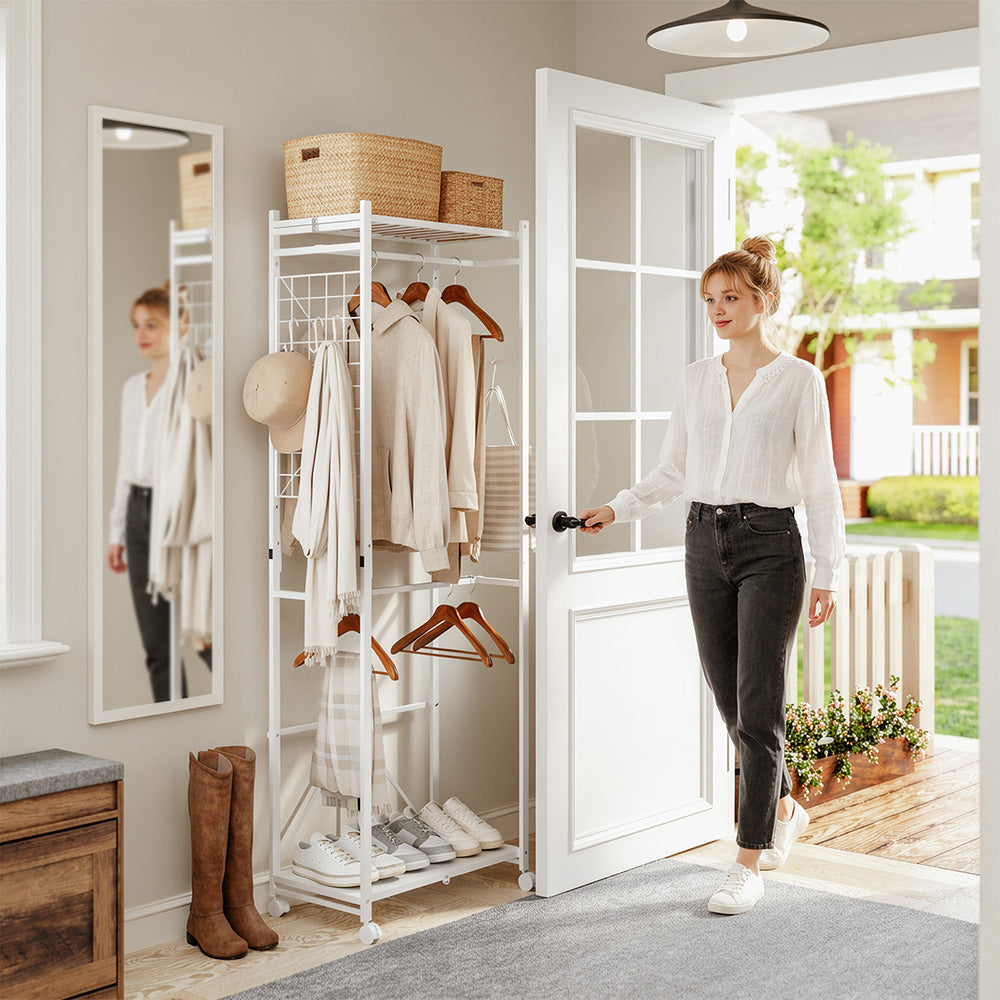 SoBuy KLS21-W, Heavy Duty Clothes Rail with Shelves on Wheels, White, 60x32x175cm - view 10