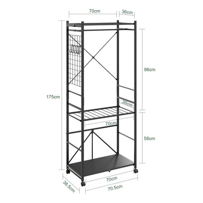 SoBuy KLS22-SCH, Heavy Duty Open Wardrobe on Wheels with Hooks, Dark Gray, 70x38x175cm - view 3