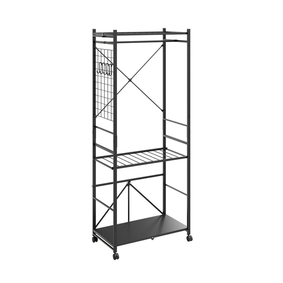 SoBuy KLS22-SCH, Heavy Duty Open Wardrobe on Wheels with Hooks, Dark Gray, 70x38x175cm - view 1