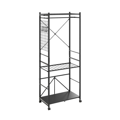 SoBuy KLS22-SCH, Heavy Duty Open Wardrobe on Wheels with Hooks, Dark Gray, 70x38x175cm - view 1