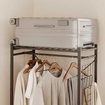 SoBuy KLS22-SCH, Heavy Duty Open Wardrobe on Wheels with Hooks, Dark Gray, 70x38x175cm - view 4