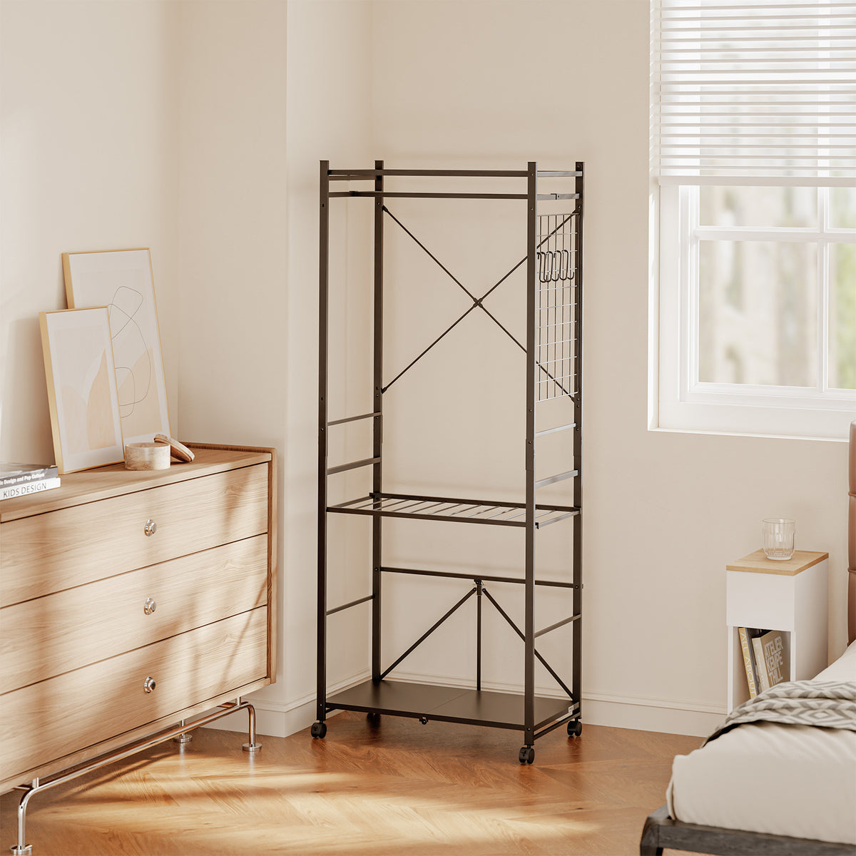 SoBuy KLS22-SCH, Heavy Duty Open Wardrobe on Wheels with Hooks, Dark Gray, 70x38x175cm - view 12