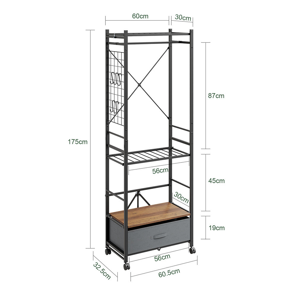 SoBuy KLS23-SCH, Clothes Rail with Shelf & Drawer on Wheels, Shoe Rack, Dark Gray, 60x32x175cm - view 3