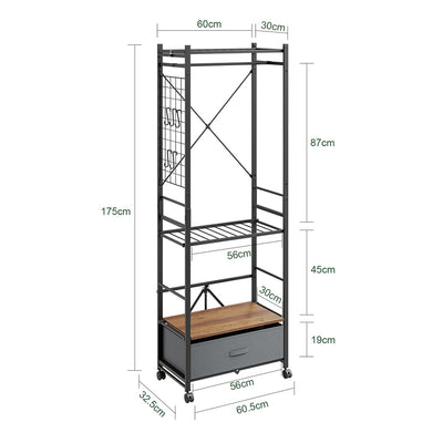SoBuy KLS23-SCH, Clothes Rail with Shelf & Drawer on Wheels, Shoe Rack, Dark Gray, 60x32x175cm - view 3