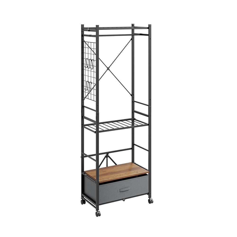 SoBuy KLS23-SCH, Clothes Rail with Shelf & Drawer on Wheels, Shoe Rack, Dark Gray, 60x32x175cm - view 1